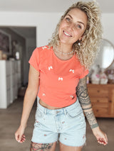 SUE|SHIRT|Schleife|coral