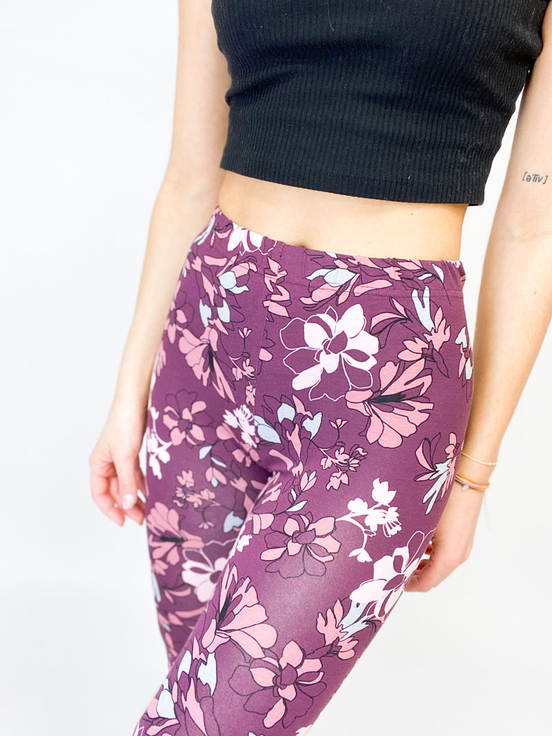 RONJA | Leggings | Aubergine mit lila/rosa Blüten